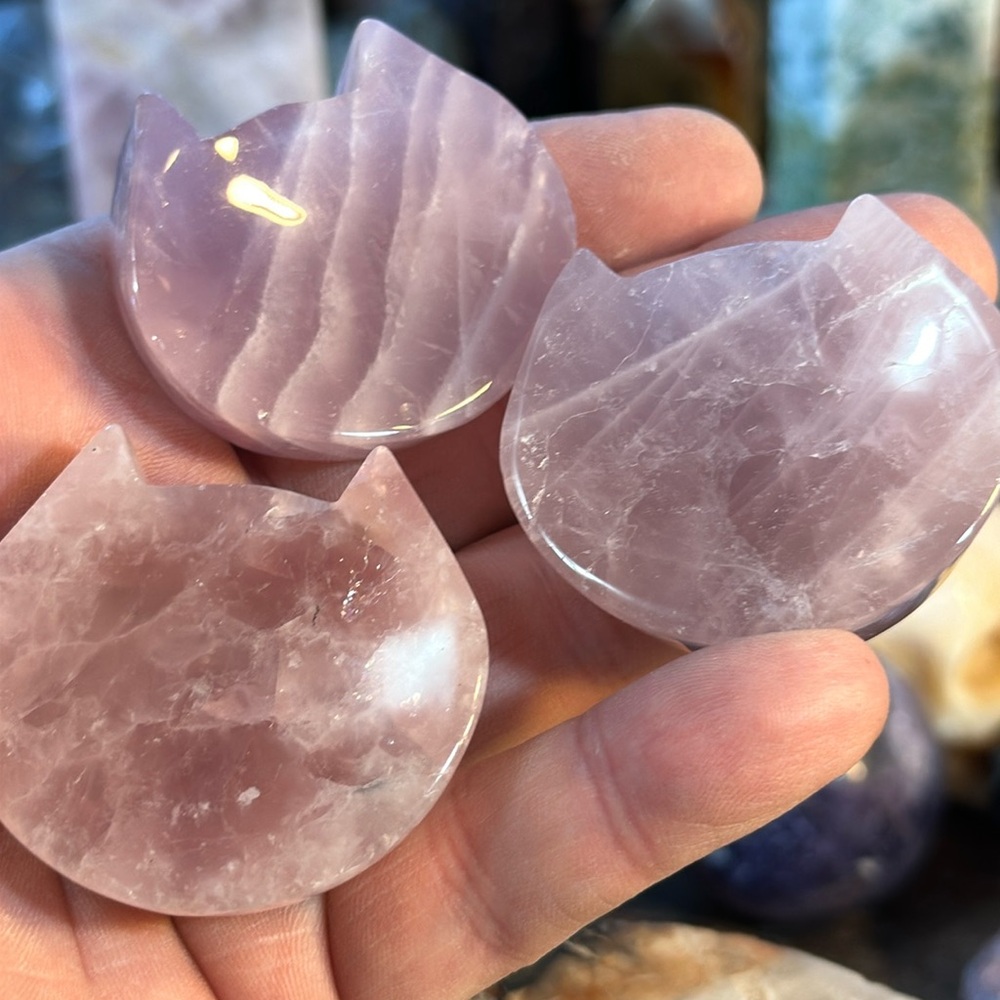3 Rose Quartz Kitty Carvings!